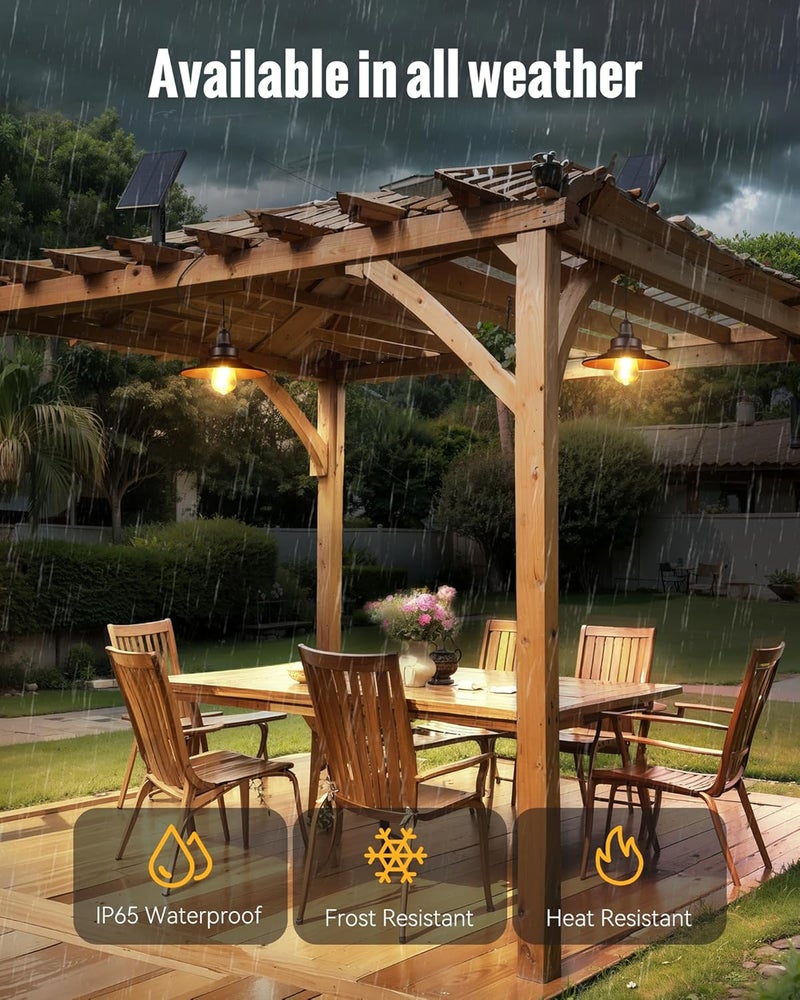 FabStyl Solar Pendant Light Indoor Outdoor, Solar Shed Light IP65 Waterproof Metal Powered Chandelier, Gazebo Lights with Pull Cord for Garden, Chicken Coop, Gazebo, Barn, 2 Packs - Image 4